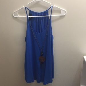 Blue tank top with necklace